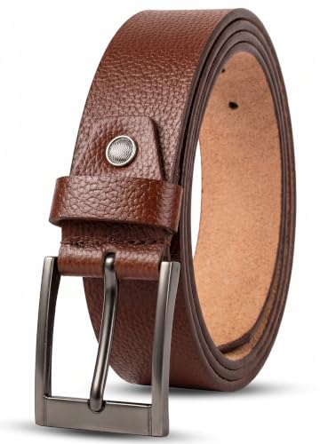 Image of Genuine Leather Belt for Men - Premium Formal & Casual Belt with Metal Buckle - Durable Adjustable Waist Belt for Jeans, Trousers & Office Wear