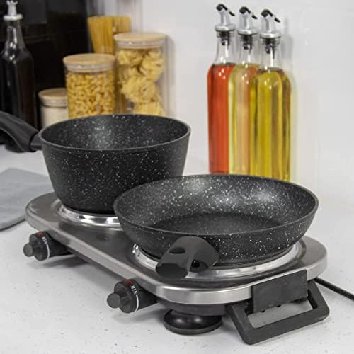 Quest Ceramic Infrared Double Hot Plate / 2 Plates With Adjustable Temperature From 100 To 600 / 2000W / Rapid Heat Up / Lightweight & Portable / Great For Use At Campsites, Caravans & Bedsits