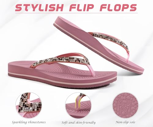 Image of KuaiLu Women's Rhinestone Flip Flops Arch Support Yoga Mat Cushion Sandals
