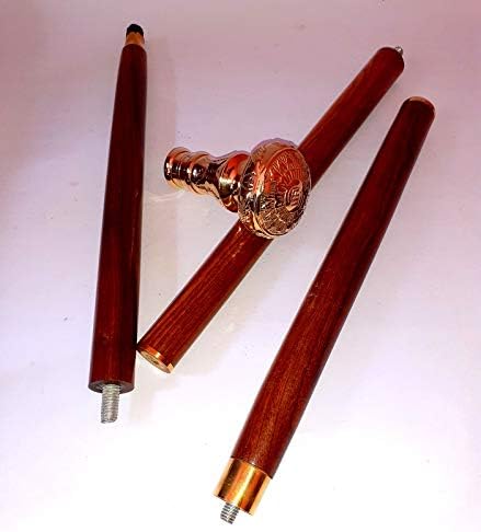 Vintage Solid Brass Handle Antique Victorian Cane Wooden Walking Stick