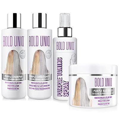 Bold Uniq Blonde Toner Spray & Purple Shampoo, Conditioner & Mask Bundle - Eliminates Brassy Tones From Blonde, Platinum, Silver/Gray Hair. Paraben & Sulfate-free