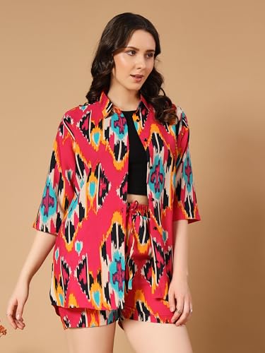 Kzully | Co-Ord Set With Two-Piece Dress, Top, Shorts | Casual Co-Ordination | Full Pair Set | Fancy Full Pair Set | Long Sleeve Shirt And Shorts | Co-Ord Sets For Women M
