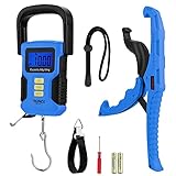 RUNCL Waterproof Fishing Scale with Lip Gripper, Fluorescent Button Digital Fish Scale 110lb/50kg - Backlit LCD Display, 40in Tape Measure - Hanging Scale for Home and Outdoor(Blue)