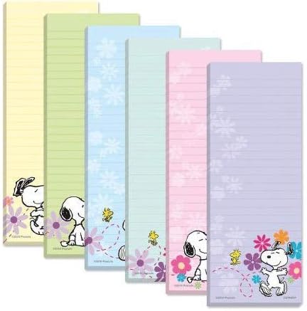 Peanuts Characters Beagle and Woodstock Spring Flowers Lined Notepads Shopping List, 6-Pack