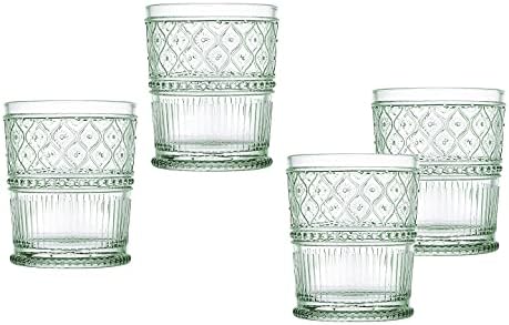 Godinger Old Fashioned Whiskey Glasses, Drinking Glasses, Vintage Decor, Glass Cups, Water Glasses, Cocktail Glasses - Claro Collection, 12oz, Green, Set of 4