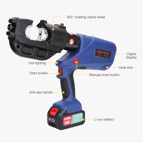 aienvh Ferramenta de Crimpagem de Cabo Hidráulico Elétrico de 12 Toneladas, com Visor Digital, Adequ