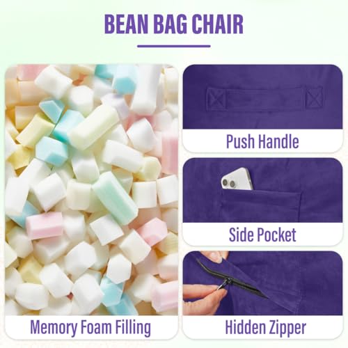 Image of HABUTWAY Bean Bag Chair: Giant 6' Memory Foam Furniture Bean Bag Chair with Microfiber Cover - 6Ft,Purple