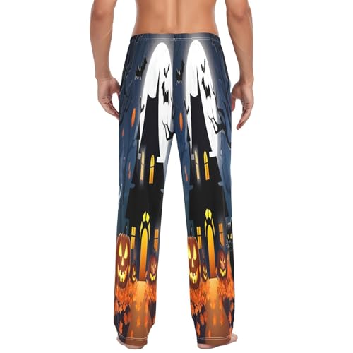 Qilmy Castles & Halloween Pumpkins Men's Cotton Pajama Pants, Lightweight Lounge Sleepwear with Drawstring and Pocket3