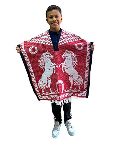 EMISA KIDS SIZE , RED HORSE PONCHO , 6 - 12 , KIDS GABAN , PONCHO DE CABALLO , HEAVY , SOFT INSIDE , WARM