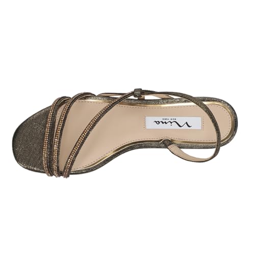 NINA Womens Skylee Metallic Rhinestone Strappy Dress Sandals Low Heel 1-2" - Brown4