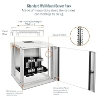 Tecmojo 19 Zoll 12HE 450mm Tief Netzwerk-Schrank, Wand-Serverschrank, 19" IT-Netzwerk-Rack-Gehäuse, abschließbare Tür und Seitenwände, Glastür, Flachverpackung, Weiß – Ansicht 4