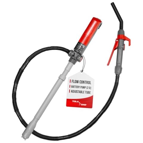 TERA PUMP Fuel Transfer Pump w/Quick Flow Control Nozzle & Telescopic Tube - 3X Powerful D Battery Powered, 39" Discharge Hose, Multipurpose Portable Battery Pump For Gas, Diesel, Water (2.4 GPM) Cover