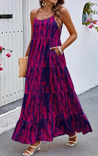 Image of PRETTYGARDEN Women Summer Dresses 2026 Spaghetti Strap Scoop Neck Floral Maxi Dress Flowy Boho Long Sundress with Pockets