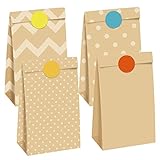 SPRIME Papiertüten Braun Klein Geschenktüten Kindergeburtstag 40 Stück Kraftpapiertüten mit 60 Aufkleber Mitgebsel Candy Tüten Butterbrottüten Geschenkverpackung von Weihnachten Ostern Giveaways