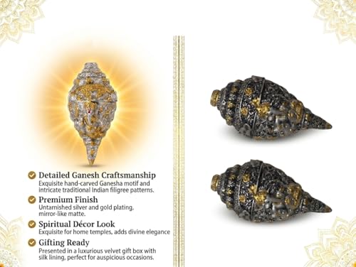 Image of 999 Pure Silver Plated & 24K Gold Plated 5.5 Inch Ganesh Shankh with Premium Gift Box | Ganesh Idol for Home Decor, Mandir & Vastu | Wedding Gift for Couples | Housewarming Gift