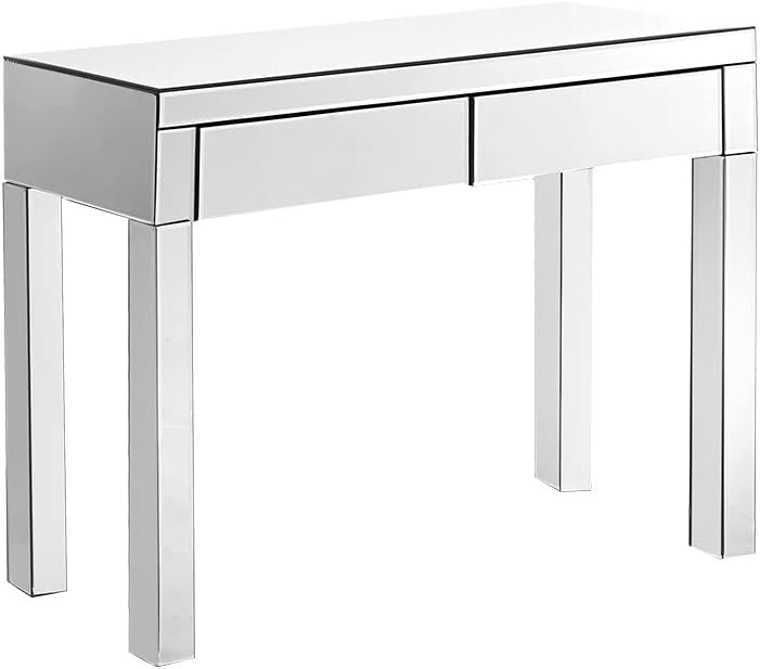 Mirrored Desk,Makeup Vanity Table Mirrored Dressing Table Furniture Glass With Drawer Console Bedroom Study Home Office 100 * 36 * 78cm (L * W * H)