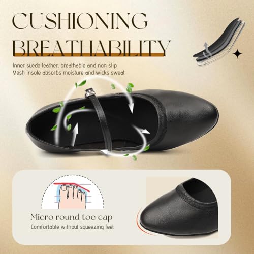 Swdzm FRD-WTRM-BLACK-5-M-34 Women Ballroom Dance Shoes Closed Toe Latin Salsa Character Tango Practice Dance Shoes,Black,Heel 2 Inch,Suede Sole,5 Us thumb #4