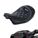 TCT-MOTORPARTS Low-Profile Driver Seat Front Solo Seat Fits for Harley Electra Street Road Glide CVO Road King 2009-2023 White Stitching