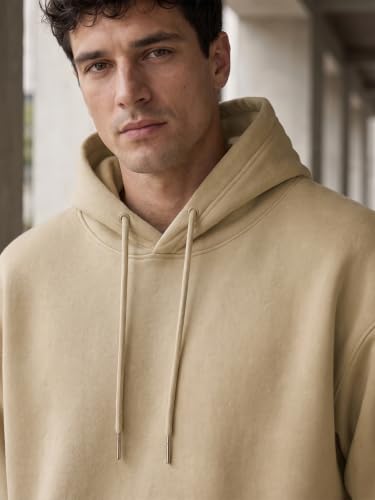 Image of NOBERO Oversized Solid Hooded Sweatshirt for Men | Oversized Hoodie for Men | Hooded Pullover | Cotton Rich Printed Hoodie 280 GSM Fleece