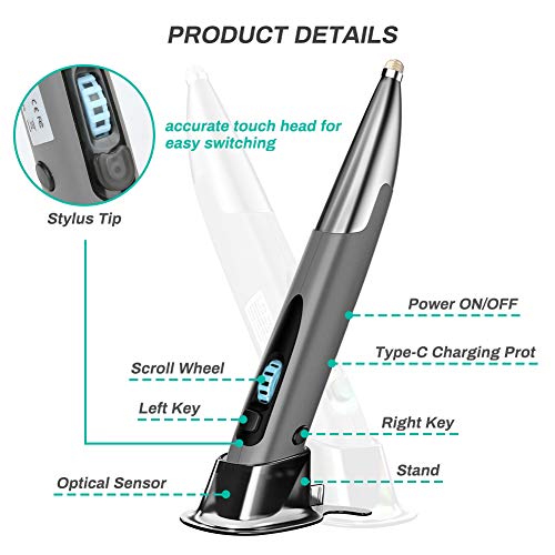 Bicyclestore 2.4G Pen Mouse, Pocket Rechargeable Handwriting Mice With Ucb-C & Micro-Usb Adapter For Right And Left Hand 1600 Dpi Ergonomic Rgb Backlit Pen Mice For Pc Notebook Mac #TOP3