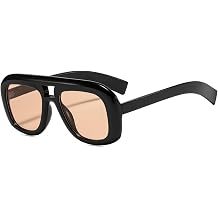 Trendy Square Aviator Sunglasses for Women Men Flat Top Thick Frame 70s Oversized Sun Glasses Orange Shades