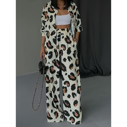SYJYM Dammode Vår- och sommarmode Casual Lös Leopardtryck i två delar