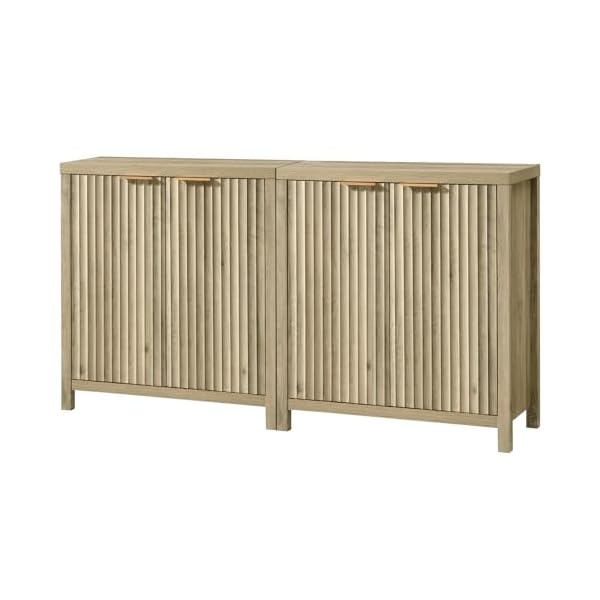 Oxford storage cabinet fluted sideboard buffet cabinet with adjustable shelves multifunctional console cabinet modern accent cabinet set of 2 sunwashed ash oak  urban country home decor