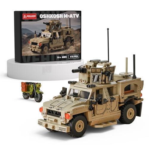 BOOLAKOS OshKosh M-ATV, Military Vehicle Building Blocks, MRAP Brick Sets Army Construction Collectible Display Toy for Adult Gift Giving (418 Pieces)