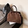 Generic Sac à bandoulière pour femme en daim - Sac fourre-tout vintage avec poignée sur le dessus - Sac à bandoulière tendance rétro pour le travail et les voyages, marron, Large #5