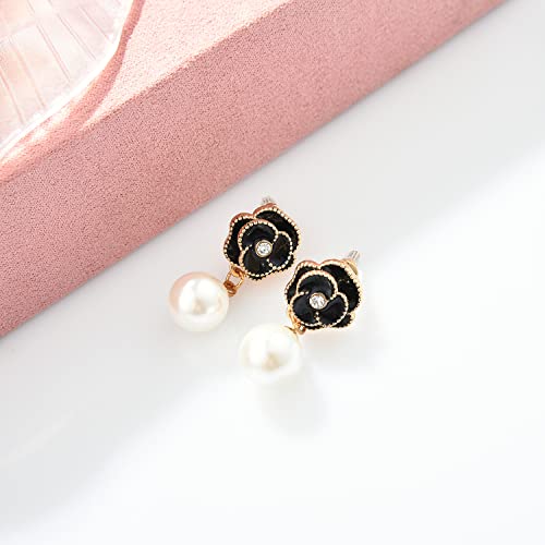 Fashion Designer Imitation Pearl Floral Charm Dangle Drop Earrings Studs3