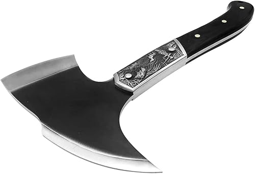 Miniatura 7 de Hacha de corte negra, mango de madera de espiga completa, división y corte de madera, hacha de camping al aire libre con funda, diseño retro para