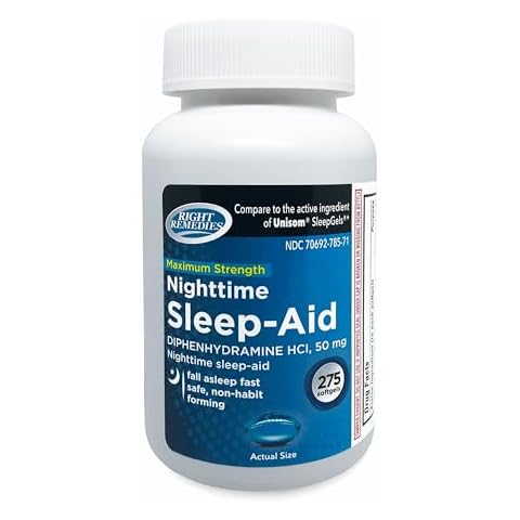 RIGHT REMEDIES Nighttime Sleep Aid Softgels, (275 softgels), Diphenhydramine HCI 50 mg, Fall Asleep Fast, Supports Deeper, Restful Sleep Cover