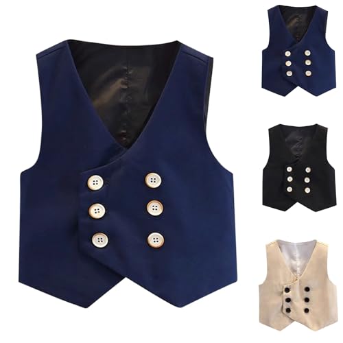 Boys Girls Western Style Suit Vest Double Breasted Cute Wedding Prom Waistcoat for Kids 1-14 Years2