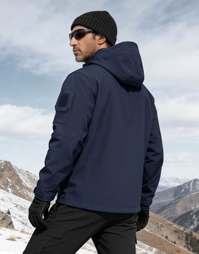Image of FREE SOLDIER Men's Waterproof Softshell Jacket Fleece Lined Outdoor Jacket Tactical Military Hoodie Windbreaker