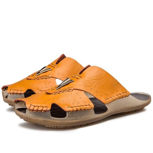 Asifn Men's Slides Sandals Summer Outdoor Walking Leather Breathable Flip Flops Beach Soft Open Toe Casual Slipper