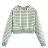 Hoodies Kolylong Damen Elegant Streifen Sweatshirt mit Kapuze Vintage Hoodie Langarmshirts Kurz Herbst Locker Kapuzenpulli Sport Oberteil T-Shirt Bluse Pulli Jumper Tunika Crop Top
