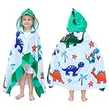UOMNY Kids Beach Towels-Hooded Towels for Kids,Kids Hooded Bath Towel 30' x 50' for 3-10 Years,Pool Ponchos for Kids with Hood,Boys Beach Towel,Green Dinosaur