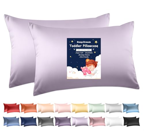 Image of Deep Dream 100% Cotton Toddler Pillowcases Set of 2, 13x18 Inches Fits Baby Pillow Sized 12x16, 13x18, 600 Thread Count Cotton Small Travel Kids Pillow Case Covers with Envelope Closure, Lavender