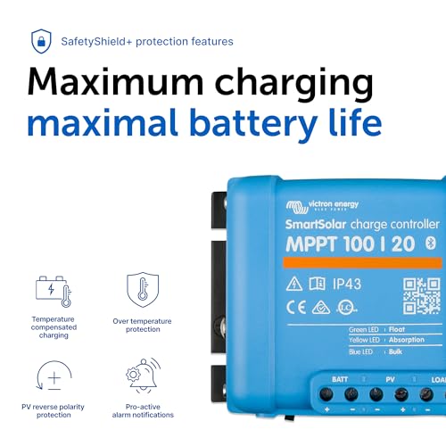 Victron Energy SmartSolar MPPT 100V 20 amp 12/24/48-Volt controlador de carga solar (Bluetooth)