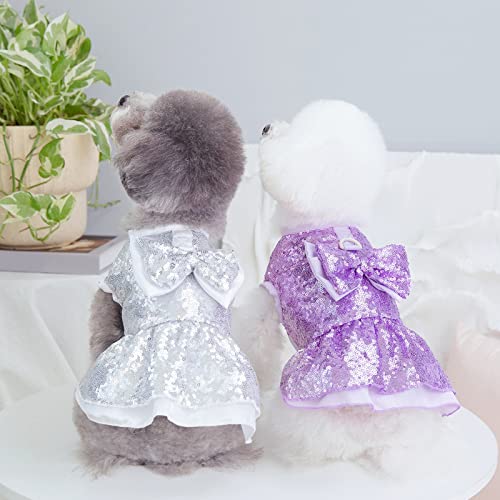 Spring Summer Pet Dress With Traction Ring, Shiny Eye-Catching Dog Dress, Pet Cat Dog Sequin Bowknot Dress, Pet Clothes For Small Medium Dogs Girl Silver Xl #TOP4