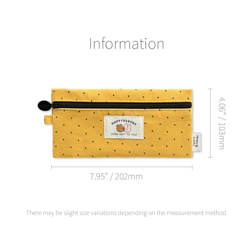 Image of Monolike Happy and Lucky Candy Dot pen case, Yellow - Slim Corduroy Style Cotton Pen Pouch, Cute Aesthetic Pastel Stationery Organizer for Office