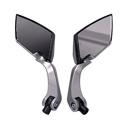 Frenshion Universal Rearview Mirror 8/10mm Diamond Motorcycle Rearview Mirrors For Street Bike Sport Bike Scooter Cruiser Silver Carbon