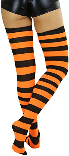 Image of ToBeInStyle Women's Vibrant Horizontal Wide Striped Thigh High Stockings
