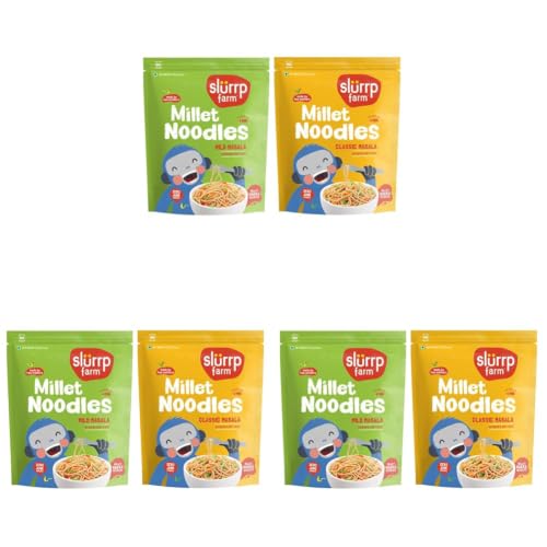 Image of Slurrp Farm No Maida Hakka Noodles, Not Fried, No MSG, Classic Millet and Mild Millet Noodles Combo, Pack of 6, 192g Each