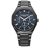 Geoffrey Beene Men's Black Decorative Subdials Metal Dress Watch Classic Quartz, Elegant Design, Water-Resistant (Gunmetal), Gunmetal, 43