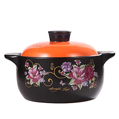 Cazuela de cerámica, olla de sopa de 4 cuartos/olla de barro/olla de barro, olla de cerámica de 3,8 litros adecuada para 3 o 4 personas, para pudín, productos horneados, guisos, pasteles, pescado