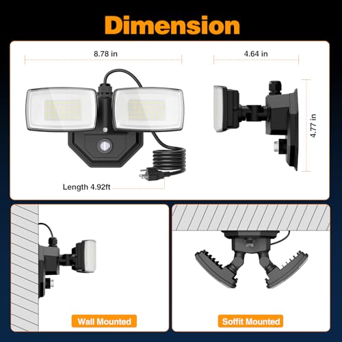 Onforu 32W 3200LM Dusk to Dawn Outdoor Lighting,6500K Dual Heads Plug in Flood Light,Black Outdoor Lighting,IP66 Waterproof LED Security Lights for Garage,Yard,Outside by Onforu - Used condition - Image 6