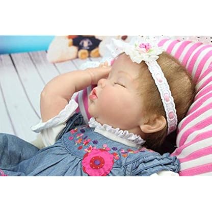 THj 22 Zoll Real Life Sleeping Silicone Reborn Puppe Neugeborene Babypuppen in Jeansrock – Bild 7