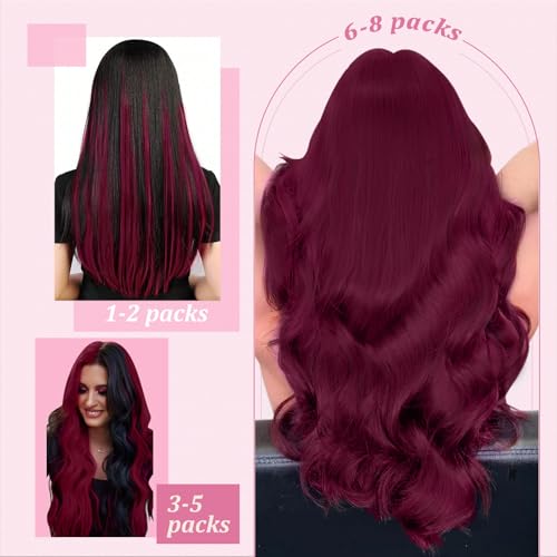 Image of YoungSee I Tip Hair Extensions Human Hair Magenta, Itip Human Hair Extensions Red, 20 Inch 25 Strands 25g, Hair Extension I Tip, Colored for Prom and Graduations