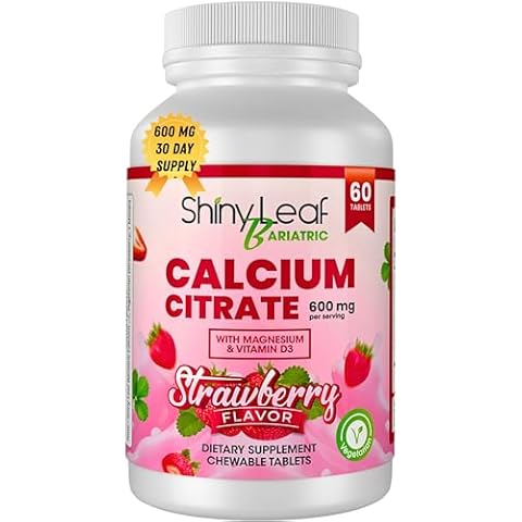 Shiny Leaf Bariatric Calcium Citrate 600mg - Supplement for Bariatric Surgery Patients, 60 Ct Chewable Tablets with Magnesium, Vitamin D3, Natural Strawberry Flavor, Vegetarian (1 Month) Cover